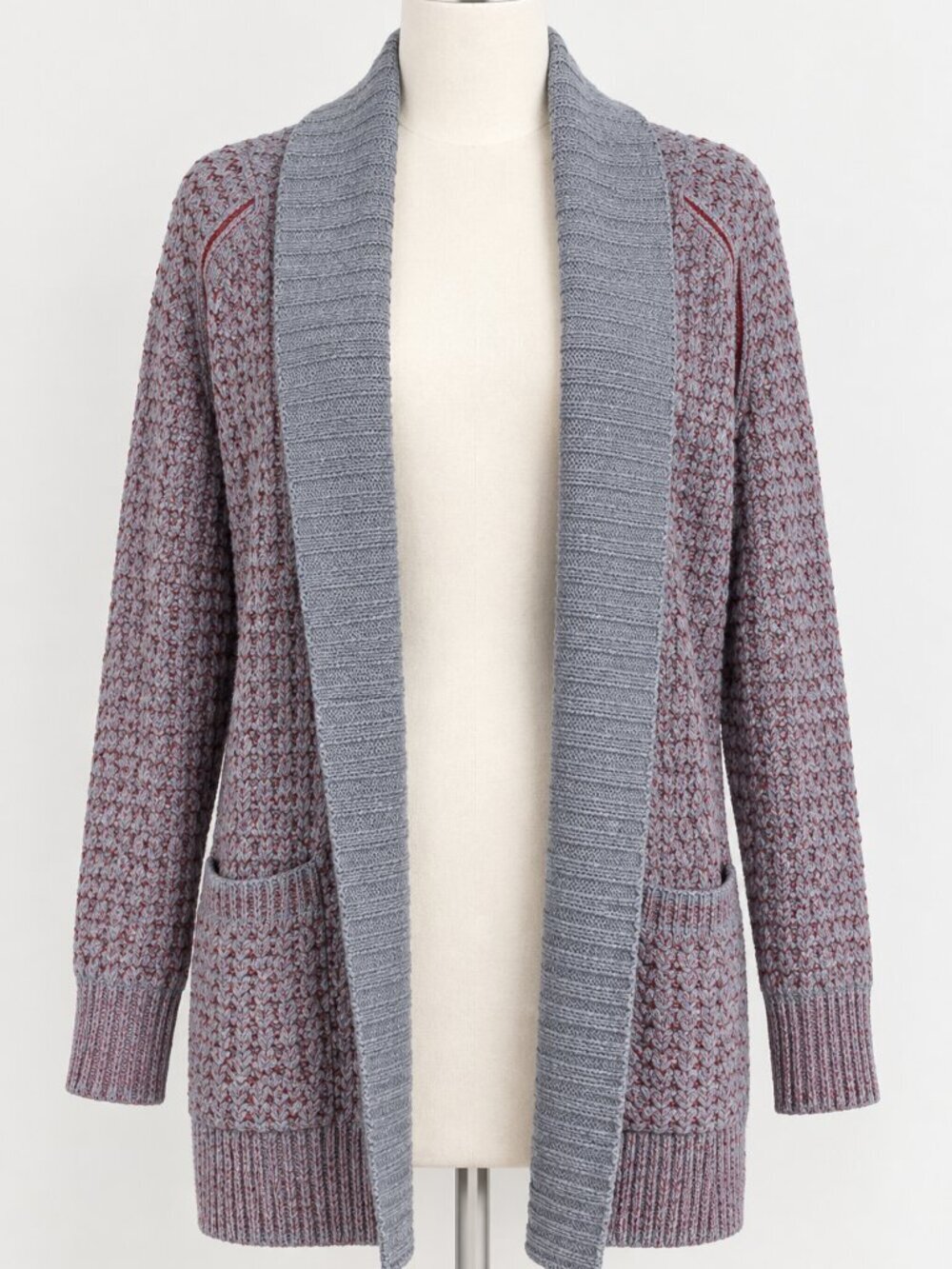 Diane von Furstenberg DVF Wool Knit Shawl Collar Cardigan Gray & Red size S P